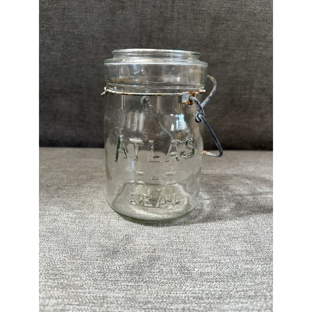 Mason Jar Atlas 3 E Z Seal Wire Bail‎ Glass Clear Pint Vintage No Lid